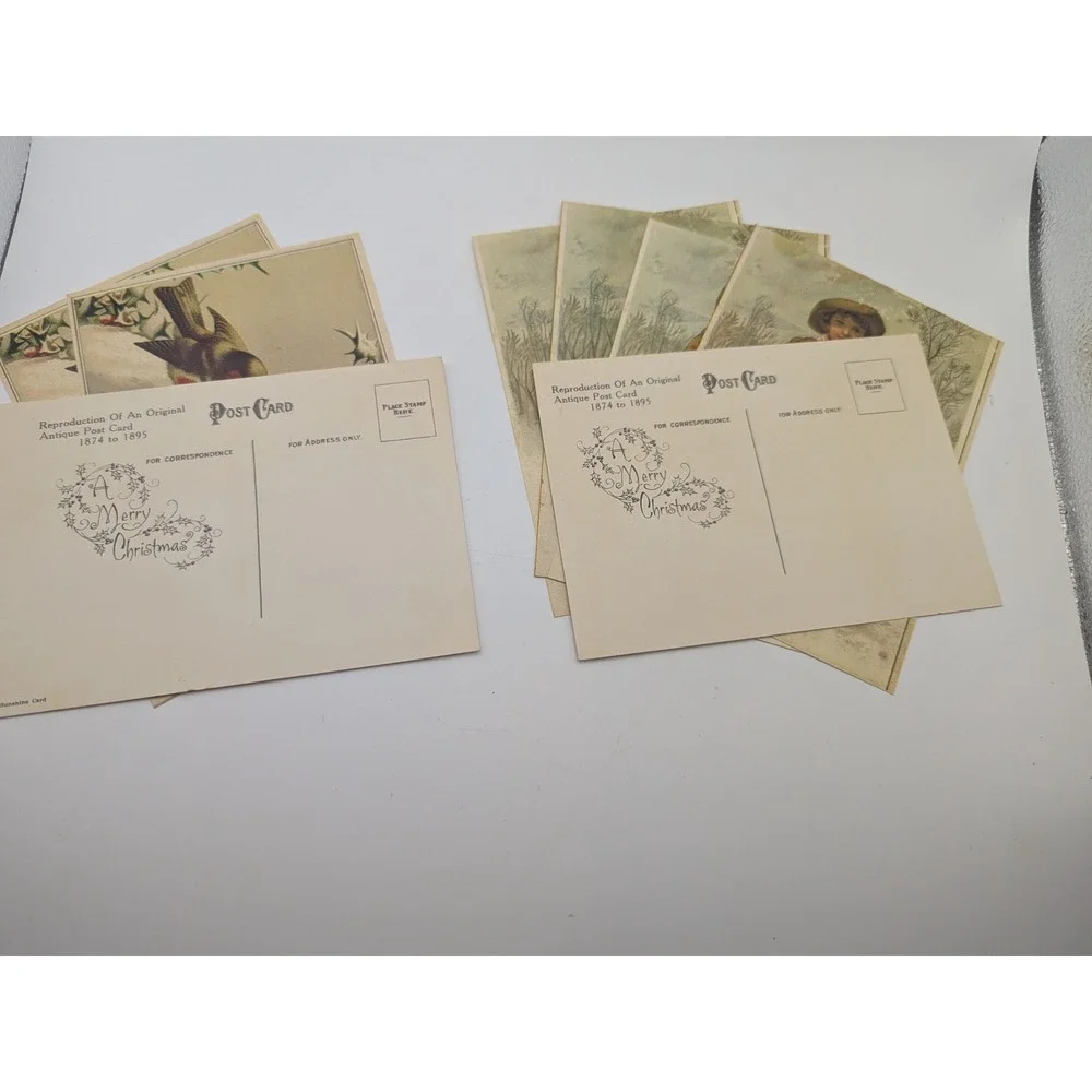 NOS Vintage 1970s Christmas Postcards Lot (8) Reproduction Antique Holiday Cards